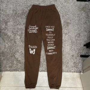 Lonely Ghost Connect Heavyweight Sweatpants Sz M Elastic Waist Embroidered Brown